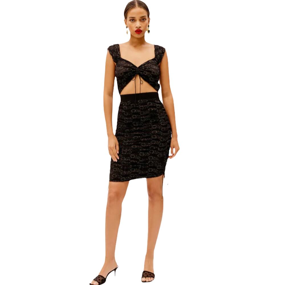 NEW For Love & Lemons Joanna Mini Dress Black Gold Lace NWT Size Small